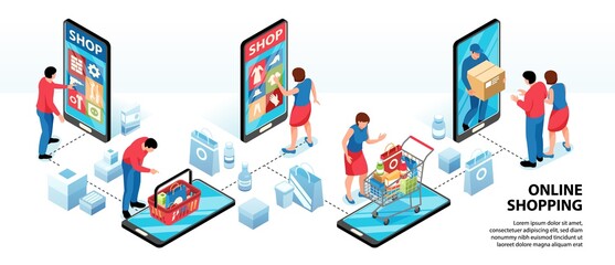 Online Shopping Isometric Infographics