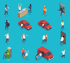Crime Isometric Icons Set