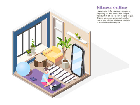  Fitness At Home Isometric Illustration