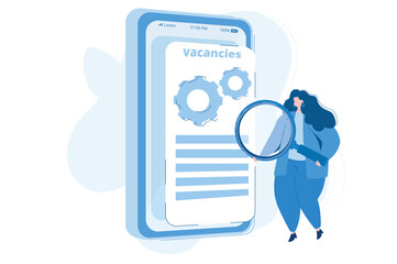 Online vacancies on smartphone. Vector illustration for web banner, infographics, mobile. 