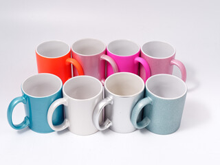 Souvenir products for thermal transfer of images. Cups mother of pearl. reflective