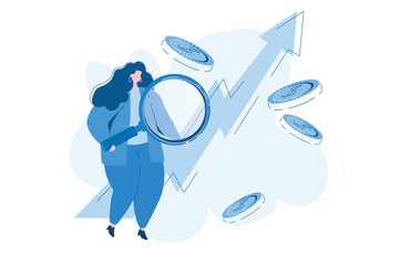 Rise of the career to success, business analysis. Vector illustration for web banner, infographics, mobile. 