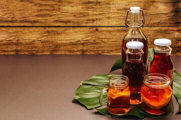 Kombucha in glass bottles