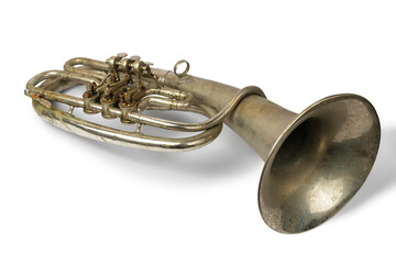 Old vintage tenor horn on a white background