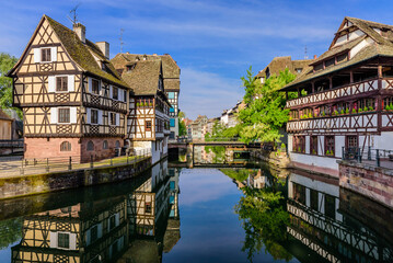 Sightseeing of France. Beautiful view of Petite France quarter. A popular attraction in Strasbourg, Alsace, France 