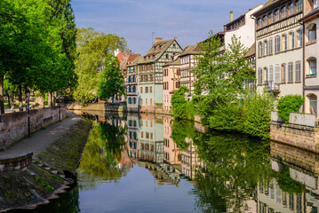 Sightseeing of France. Beautiful view of Petite France quarter. A popular attraction in Strasbourg, Alsace, France 