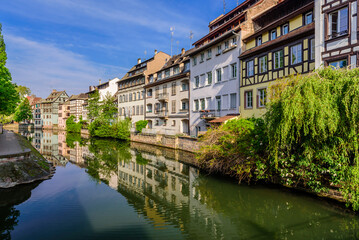 Fototapeta na wymiar Sightseeing of France. Beautiful view of Petite France quarter. A popular attraction in Strasbourg, Alsace, France 