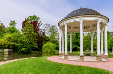Beautiful gazebo with columns in l'orangerie park - city Park in Strasbourg, France