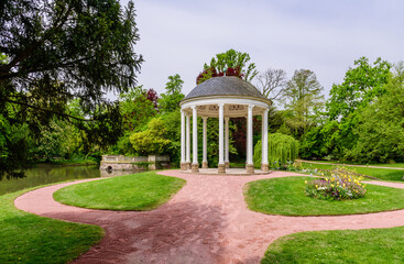 Beautiful gazebo with columns in l'orangerie park - city Park in Strasbourg, France