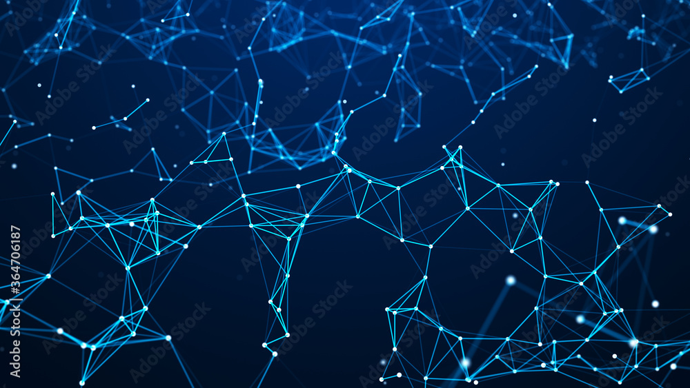 Poster digital plexus of glowing lines and dots. abstract background. 3d rendering. network or connection. 