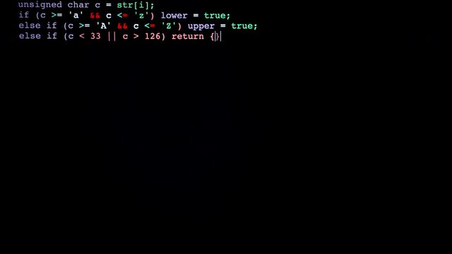 Typing computer code on black screen.