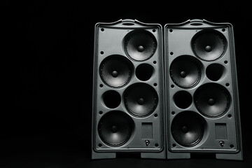 Audio system stereo column on dark background