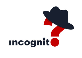 Incognito vector concept question mark with hat like a spy, criminal hiding his person, against law illegal man, unidentified person.
