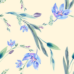 Watercolor Flowers Seamless Pattern. Hand Painted Floral Illustration.