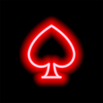 Neon symbols of card suits. Red color spade. Suit icon