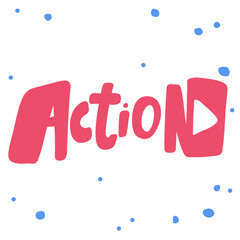 Action. Sticker for social media content. Vector hand drawn illustration design. 