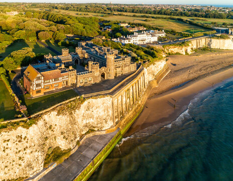 Drone shot of Kingsgate Bay Castle, Kent 