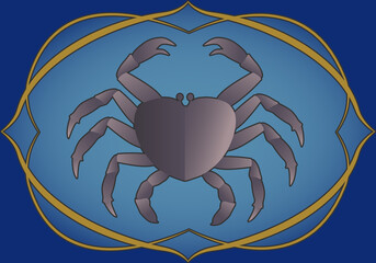 Zodiac Sign. Cancer. Crab inside in an ornamental frame. Medieval style.
