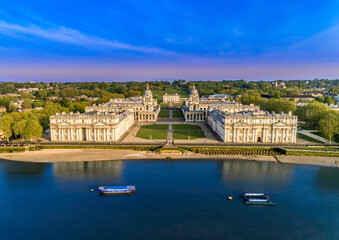 Drone shot of the Old Royal Naval College, Greenwich, London - obrazy, fototapety, plakaty