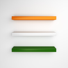 Empty shelf on the wall, happy independence day of India decoration background, mock up product, template, flyer, 3D illustration.