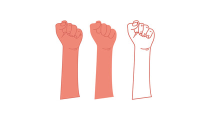 Raised fist on a white background. A symbol of freedom, struggle, revolution, unity, strength and struggle. Vector