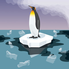Penguin With Plastic Garbage In The Water