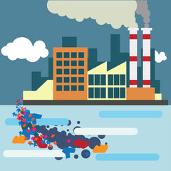 polluting air from factory pipe and cesspit, environmental for pollution concept. vector illustration