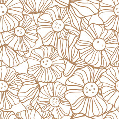 Fototapeta premium Vector seamless pattern. Monochrome hand-drawn flowers, smooth lines. Modern minimalist elements. The texture of natural materials. Elegant outline ornament design for fabric, vintage greeting card.