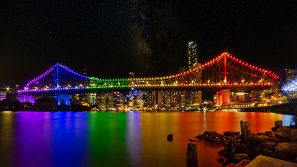 Pride Story Bridge Brisbane lit in Rainbow