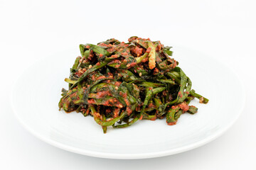 Leek kimchi on white background