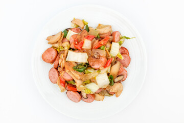 Stir sausage on white background