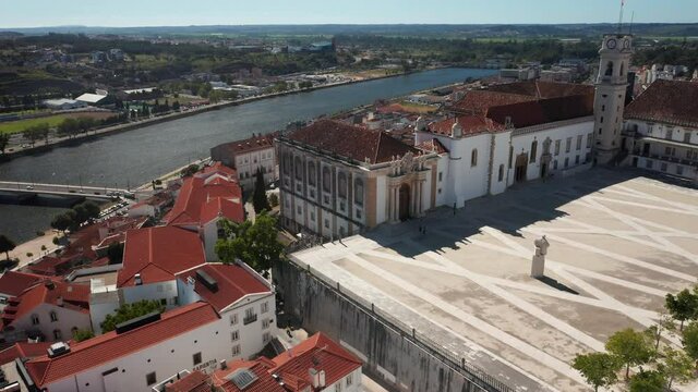Aerial shot of Joanina Library front, in the Coimbra University, Portugal