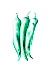 watercolor green peppers on a white background