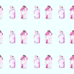 seamless pattern with watercolor berry desserts