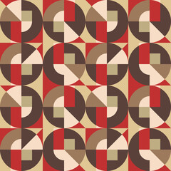 Geometric background in Bauhaus graphic design style. Abstract seamless pattern for presentation, website, adevertising promotion layout. Decorative mosaic ornament. Vector concept illustration.  