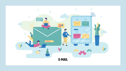 Email cloud server concept illustration. Email service and technology. Vector web site design template