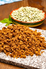 Source of fibre plant based vegan soya protein minced meat, meat free healthy food