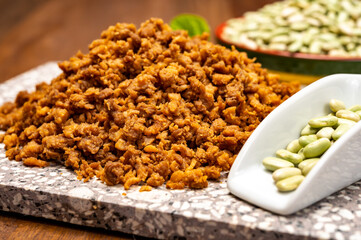 Source of fibre plant based vegan soya protein minced meat, meat free healthy food