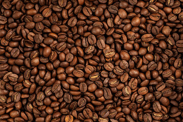 Background coffee beans. Pattern of brown roasted coffee bean beans