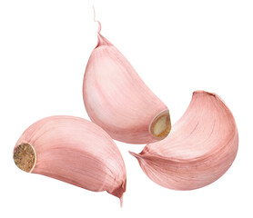 Delicious garlic cloves close-up, isolated on white background