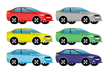 Car of different colors on a white background.