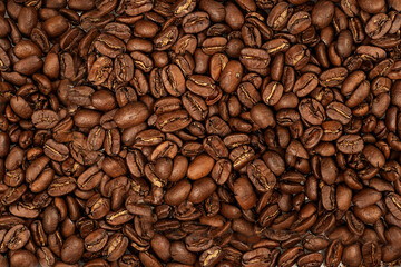 Background coffee beans. Pattern of brown roasted coffee bean beans