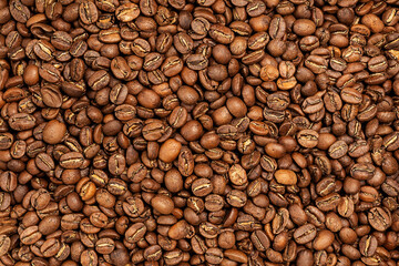 Background coffee beans. Pattern of brown roasted coffee bean beans