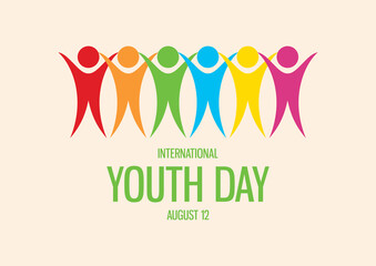 International Youth Day vector. Group of people abstract icon. Multicolored people icon vector. Colorful people figures standing in a row vector. Youth Day Poster, August 12. Important day - Powered by Adobe