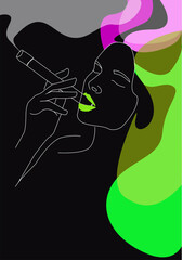 Illustrazione vettoriale una bella donna fuma un sigaro. 