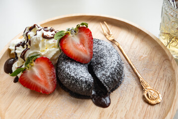 Chocolate lava cake with strawberry