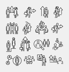 Business people and organization management vector line icons set