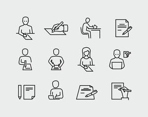 Writing Vector Line Icons Set