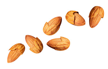Almond nuts Mixed flypiece on white isolated with clipping path