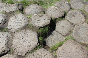 Hexagon basalt columns at the Giant's Causeway, Northern Ireland.